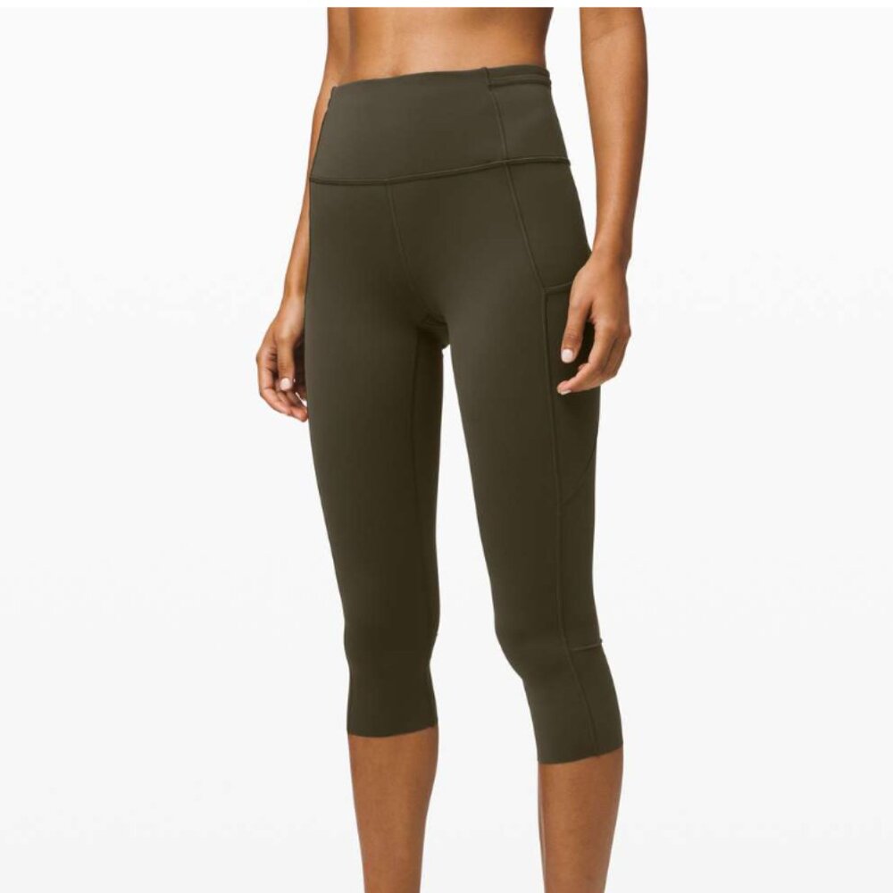 Lululemon Women Fast Free Crop W6BCUS, Dark Olive, Size 4